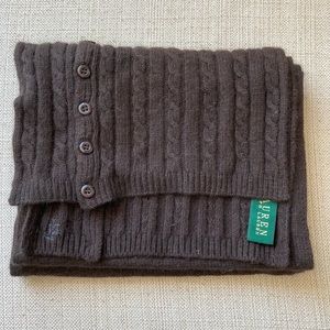 Lauren Ralph Lauren Scarf, Wool, Rabbit Hair Blend, Brown, Braided, Buttons